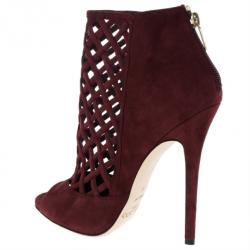 مملوكة مسبقًا Jimmy Choo Maroon Suede Dane Claret Lattice Peep Toe Booties Size 38