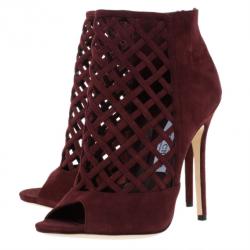 مملوكة مسبقًا Jimmy Choo Maroon Suede Dane Claret Lattice Peep Toe Booties Size 38