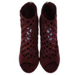 مملوكة مسبقًا Jimmy Choo Maroon Suede Dane Claret Lattice Peep Toe Booties Size 38