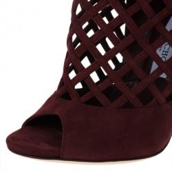 مملوكة مسبقًا Jimmy Choo Maroon Suede Dane Claret Lattice Peep Toe Booties Size 38