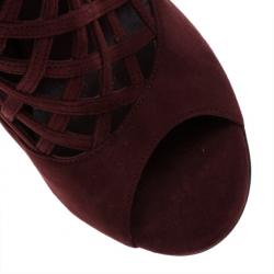 مملوكة مسبقًا Jimmy Choo Maroon Suede Dane Claret Lattice Peep Toe Booties Size 38