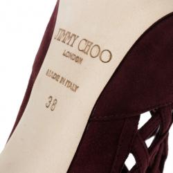 مملوكة مسبقًا Jimmy Choo Maroon Suede Dane Claret Lattice Peep Toe Booties Size 38