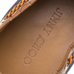 Jimmy Choo Blue Canvas and Brown Croc Embossed Leather Cheyne Boat Loafers Size 44