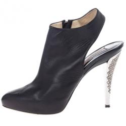 Pre Owned Jimmy Choo Black Leather Slingback Booties Size 39.5