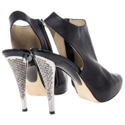 Pre Owned Jimmy Choo Black Leather Slingback Booties Size 39.5