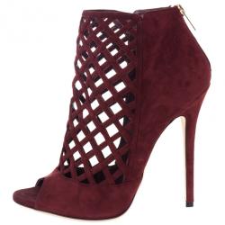مملوكة مسبقًا Jimmy Choo Dane Claret Lattice Peep Toe Booties Size 39