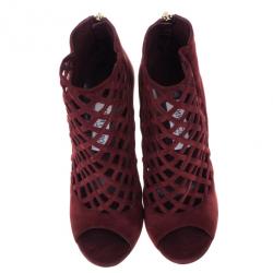 مملوكة مسبقًا Jimmy Choo Dane Claret Lattice Peep Toe Booties Size 39