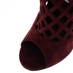 مملوكة مسبقًا Jimmy Choo Dane Claret Lattice Peep Toe Booties Size 39