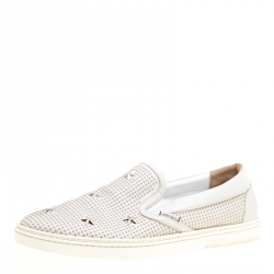 Jimmy Choo Light Grey Leather Grove Star Studded Slip On Sneakers Size 44