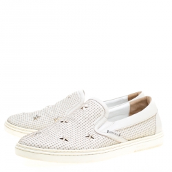 Jimmy Choo Light Grey Leather Grove Star Studded Slip On Sneakers Size 44
