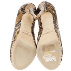 Pre Owned  Jimmy Choo Tan Snakeskin Embossed Glint Peep Toe Ankle Booties Size 39