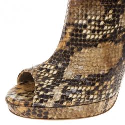 Pre Owned  Jimmy Choo Tan Snakeskin Embossed Glint Peep Toe Ankle Booties Size 39