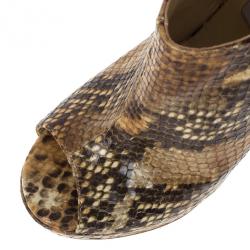 Pre Owned  Jimmy Choo Tan Snakeskin Embossed Glint Peep Toe Ankle Booties Size 39