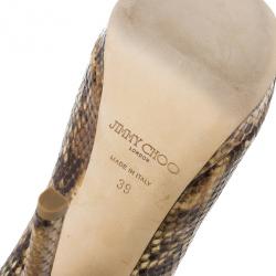 Pre Owned  Jimmy Choo Tan Snakeskin Embossed Glint Peep Toe Ankle Booties Size 39