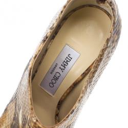 Pre Owned  Jimmy Choo Tan Snakeskin Embossed Glint Peep Toe Ankle Booties Size 39