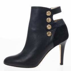 Pre Owned Jimmy Choo Black Leather Troop Ankle Boots Size 37