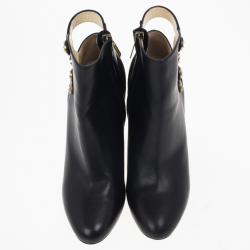 Pre Owned Jimmy Choo Black Leather Troop Ankle Boots Size 37