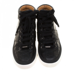 مملوكة مسبقًا حذاء رياضي جيمي تشو مرتفع من أعلى جلد نقش تمساح أسود مقاس 40.5