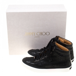 مملوكة مسبقًا حذاء رياضي جيمي تشو مرتفع من أعلى جلد نقش تمساح أسود مقاس 40.5