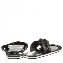 Jimmy Choo Black Leather And Suede Wally Star Embellished Cross Strap Slides Size 44.5