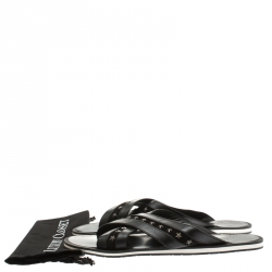Jimmy Choo Black Leather And Suede Wally Star Embellished Cross Strap Slides Size 44.5
