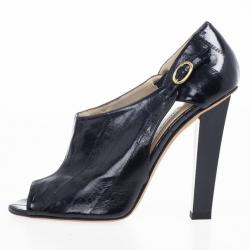 مملوكة مسبقًا Jimmy Choo Black Patent Peep Toe Ankle Booties Size 37