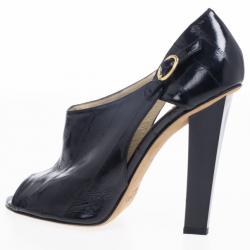 مملوكة مسبقًا Jimmy Choo Black Patent Peep Toe Ankle Booties Size 37