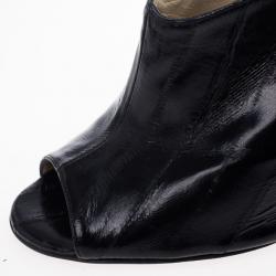 مملوكة مسبقًا Jimmy Choo Black Patent Peep Toe Ankle Booties Size 37