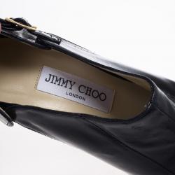 مملوكة مسبقًا Jimmy Choo Black Patent Peep Toe Ankle Booties Size 37