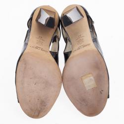 مملوكة مسبقًا Jimmy Choo Black Patent Peep Toe Ankle Booties Size 37