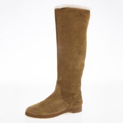 Pre Owned Jimmy Choo Brown Suede Yazz Knee Length Fur Lined Boots Size 38