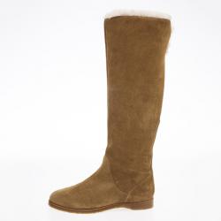 Pre Owned Jimmy Choo Brown Suede Yazz Knee Length Fur Lined Boots Size 38