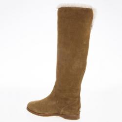 Pre Owned Jimmy Choo Brown Suede Yazz Knee Length Fur Lined Boots Size 38