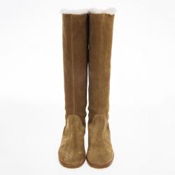 Pre Owned Jimmy Choo Brown Suede Yazz Knee Length Fur Lined Boots Size 38