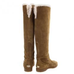 Pre Owned Jimmy Choo Brown Suede Yazz Knee Length Fur Lined Boots Size 38