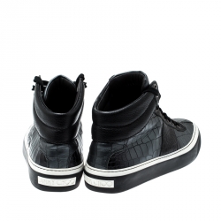Jimmy Choo Black Metallic Crocodile Embossed Leather Belgravia High Top Sneakers Size 42.5