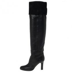 Pre Owned Jimmy Choo Gallant Black Fitted Calf Leather Over the Knee Boots Size 36