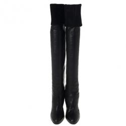 Pre Owned Jimmy Choo Gallant Black Fitted Calf Leather Over the Knee Boots Size 36