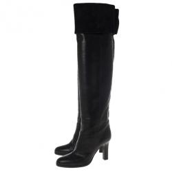 Pre Owned Jimmy Choo Gallant Black Fitted Calf Leather Over the Knee Boots Size 36