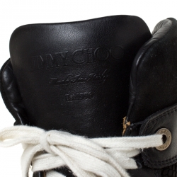 Jimmy Choo Black Snakeskin Embossed Leather and Suede Lace Up High Top Sneakers Size 44
