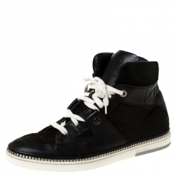 Jimmy Choo Black Snakeskin Embossed Leather and Suede Lace Up High Top Sneakers Size 44
