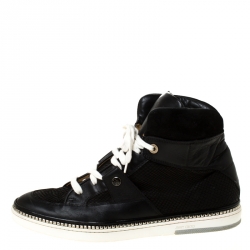 Jimmy Choo Black Snakeskin Embossed Leather and Suede Lace Up High Top Sneakers Size 44