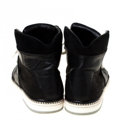 Jimmy Choo Black Snakeskin Embossed Leather and Suede Lace Up High Top Sneakers Size 44