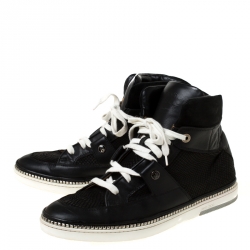 Jimmy Choo Black Snakeskin Embossed Leather and Suede Lace Up High Top Sneakers Size 44