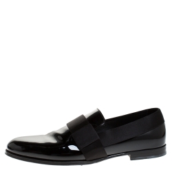 مملوكة مسبقًا Jimmy Choo Black Patent Leather And Satin Trim John Smoking Slippers Size 43