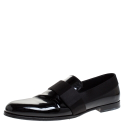مملوكة مسبقًا Jimmy Choo Black Patent Leather And Satin Trim John Smoking Slippers Size 43