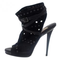 Pre Owned حذاء طويل الرقبة جيمي تشو ترصيعات أسود مقاس 39