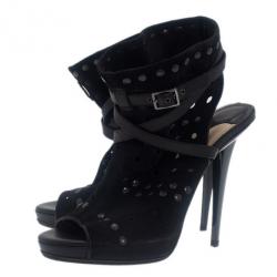 Pre Owned حذاء طويل الرقبة جيمي تشو ترصيعات أسود مقاس 39