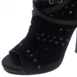 Pre Owned حذاء طويل الرقبة جيمي تشو ترصيعات أسود مقاس 39