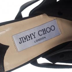 Pre Owned حذاء طويل الرقبة جيمي تشو ترصيعات أسود مقاس 39